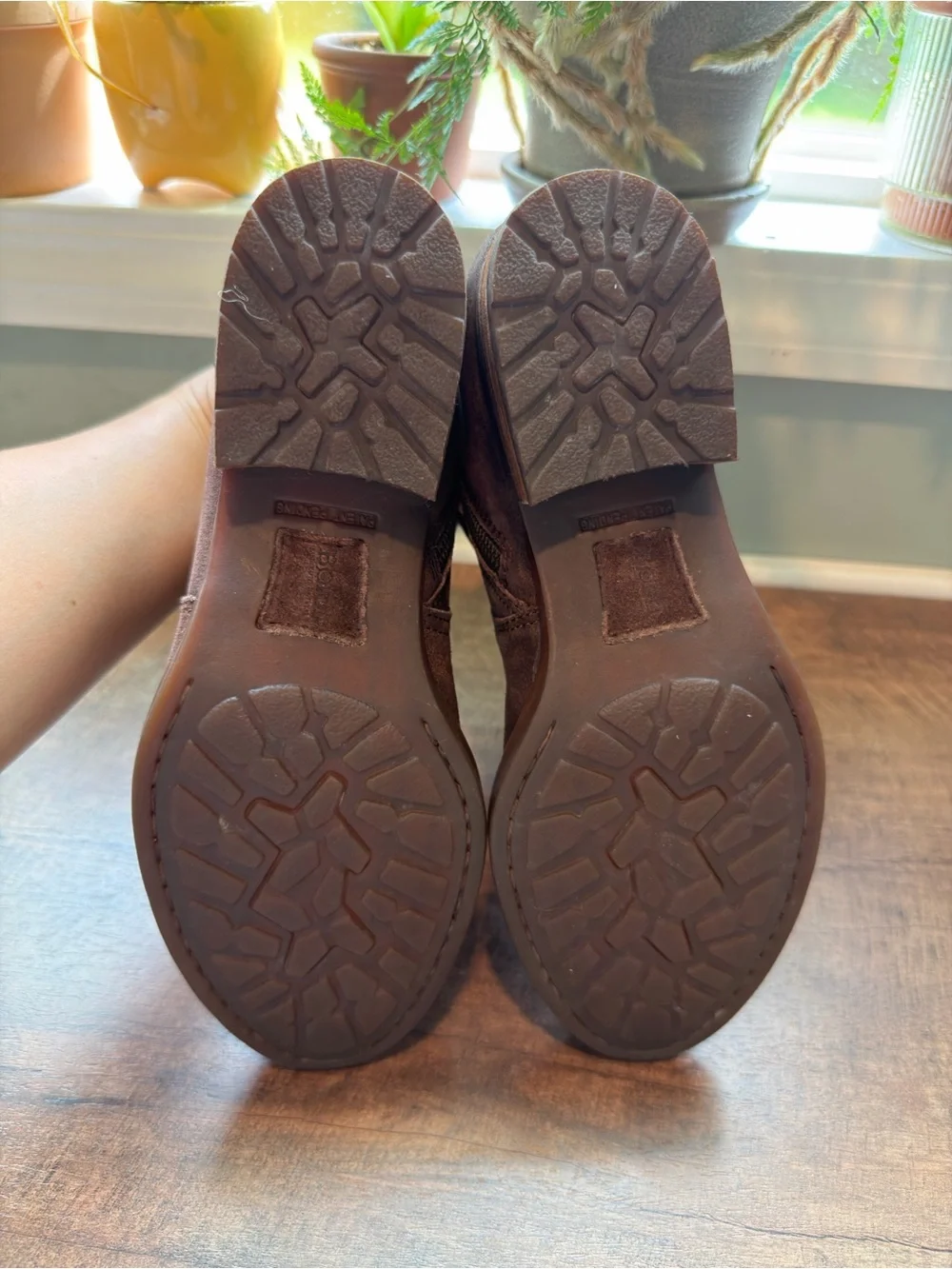 Born Brown Suede Ankle Boots Side Zip Buckle Strap Round Toe Women US 8 M